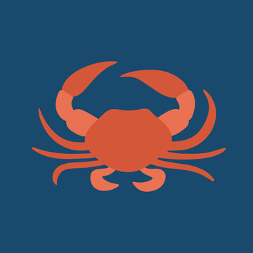 Nautical Coastal Poster with Crab Flat Design Vector Illustration
