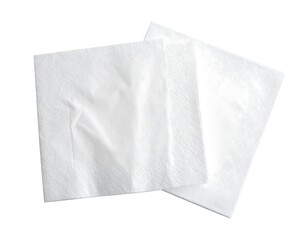 Obraz premium Two simple white, square paper napkins, slightly overlapping on a white background