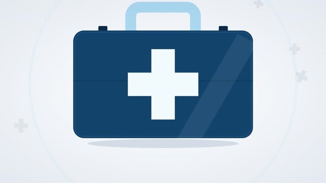 Animated medical briefcase with cross symbol health and safety concept.