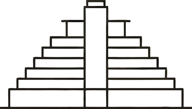 Minimalist Mayan Pyramid Chichen Itza Line Art Icon of El Castillo Temple for Mexico Travel Branding