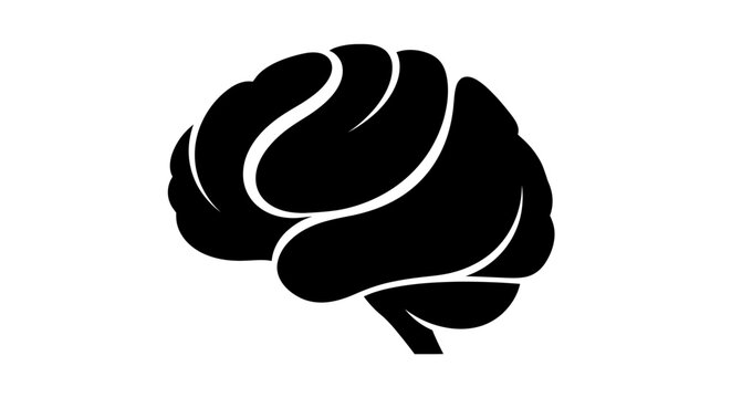 A minimalist black silhouette illustration of a human brain.