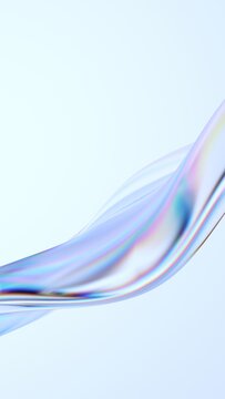 Abstract wavy glass shape on a light background, vertical 3d render