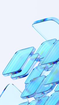 Abstract glass blocks on a white background, vertical 3d render