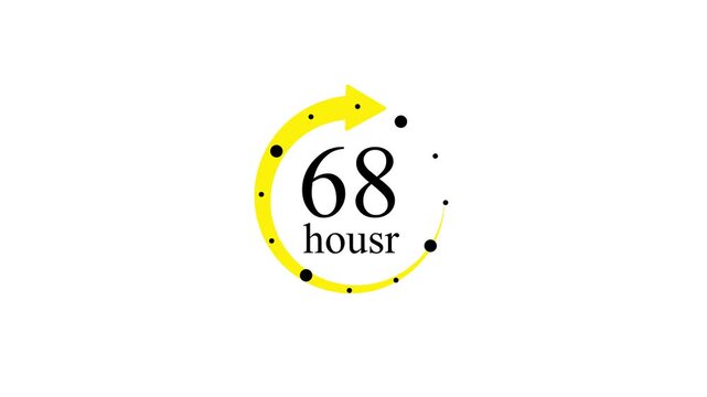 Yellow circular arrow animation showing 68 hours time duration, black dots with video animation.
