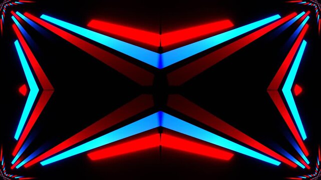 Red and Blue Neon Lines Move Alternately Kaleidoscope Background VJ Loop in 4K