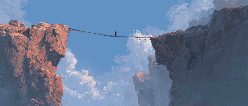 Tightrope walker defies gravity above cliffs