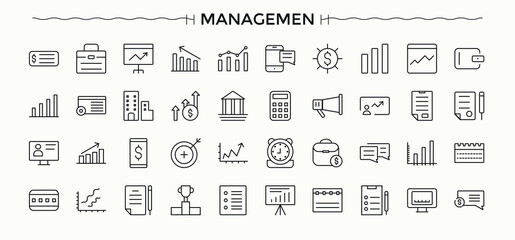 Management icon set. Manager vector icon set. Modern icons collection. Pack of manage, people, work, resource, manager, company and more. Vector illustration in modern line style.