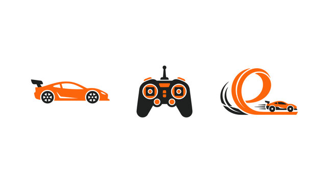 Remote Control Car, Controller, and Loop Track Icon Set