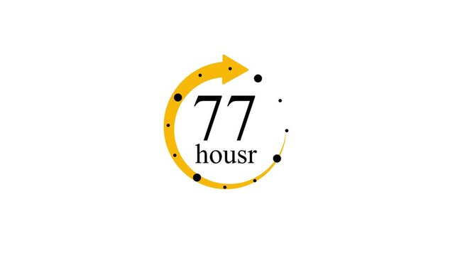 77 Hours Duration Measurement with Circular Arrow and Black Dots, White Background with video animation.