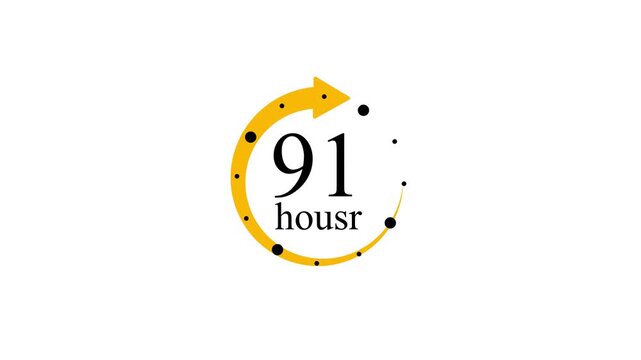 91 Hours Duration Measurement with Circular Arrow and Black Dots, White Background with video animation.