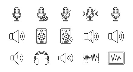 Fototapeta premium Collection of audio equipment line icons.