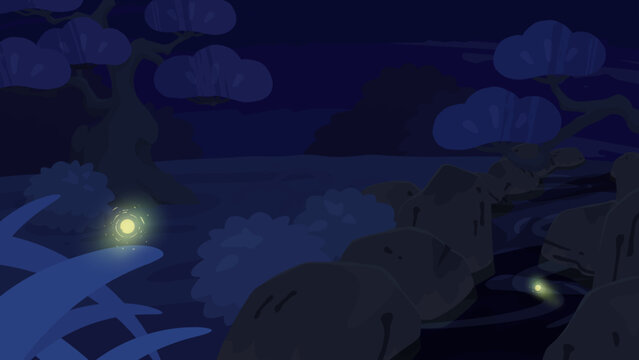 枕草子の夏は夜をイメージした背景イラスト_蛍が一匹二匹_16:9