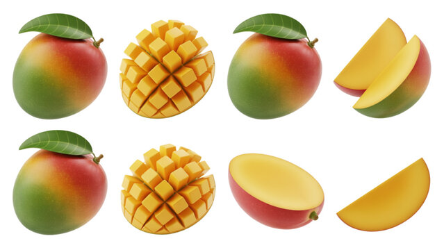Assorted tropical fruits including mangoes and pineapple depicted in vibrant colors Vector