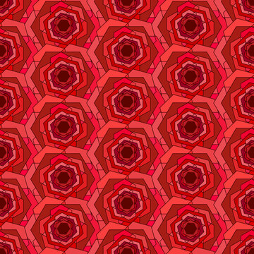 Red ornament seamless geometric pattern. Mosaic glass endless texture. Minimal mandala abstract vector background