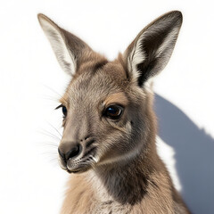 Fototapeta premium Close-up headshot of a young kangaroo on a white background in natural light