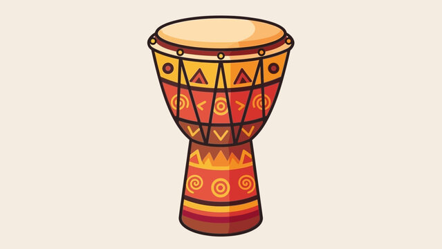 Colorful Djembe Drum with Tribal Patterns vector icon