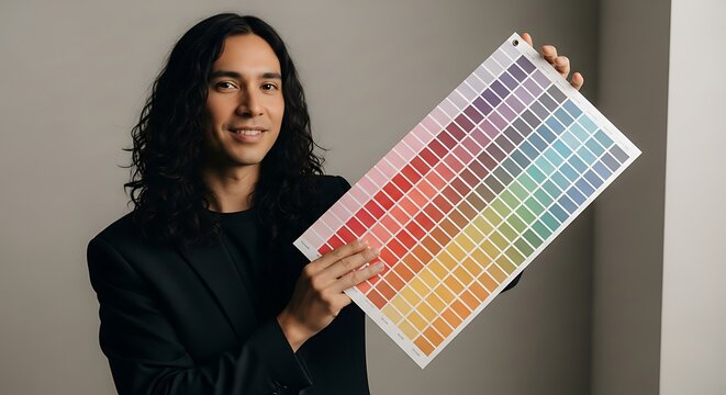 Man Holding Color Swatch Palette.