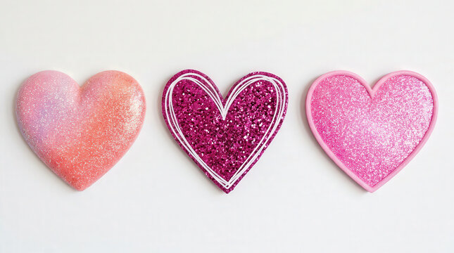Colorful Glitter Hearts Set for Valentine's Day Celebration and Love Themes