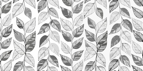 Abstract botanical pattern of sketched leaves in grayscale tones © Raju