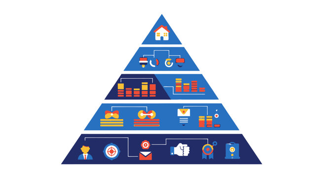 Business Strategy Pyramid Infographic with Icons, Goals, and Data
