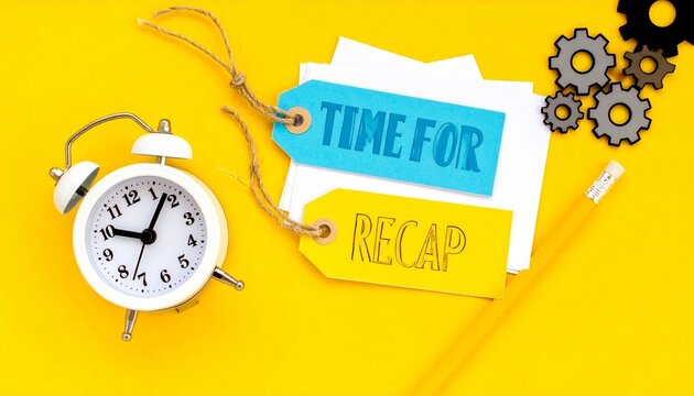 Tags with time for recap on yellow background