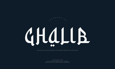 Fototapeta premium Ghalib typeface in arabic calligraphy style on a dark blue background with graphic design with custom font with graphic resources with decorative font with unique font with font inspiration