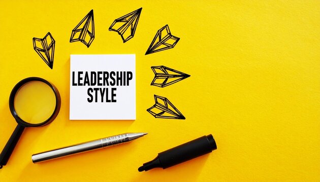 Leadership style card with black paper planes yellow background