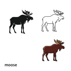 Fototapeta premium Moose vector icon set, simple shape silhouette, line drawing, and color illustration.