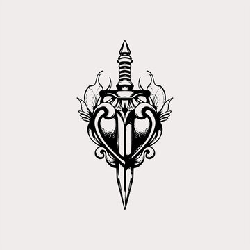 Dagger through heart with ornamental wings sketch