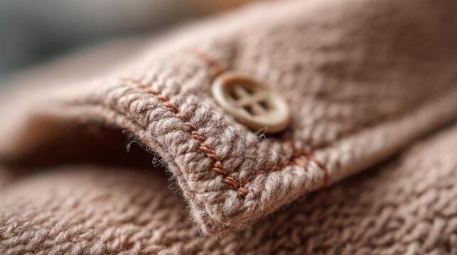 Close-up of a piece of fabric with a button on it. the fabric appears to be beige in color and has a textured pattern.