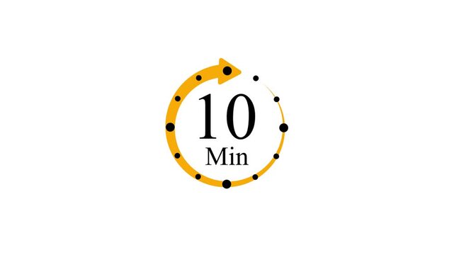 10 Minute Countdown Timer Animated yellow Arrow and black dots,white background with video animation.