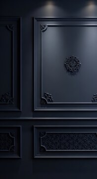 Elegant Dark Gray Wall Paneling with Ornate Details.