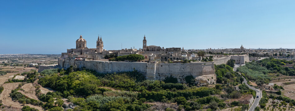 Mdina fortified city walls and skyline - Mdina, Malta