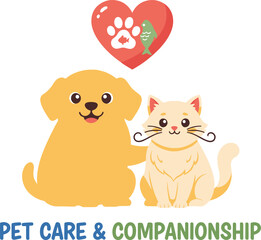 Fototapeta premium Friendly dog and cat companionship with heart symbol