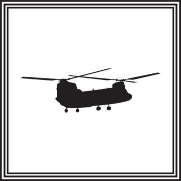 Twin Rotor Military Helicopter Silhouette Minimalist Heavy Lift Aircraft Illustration