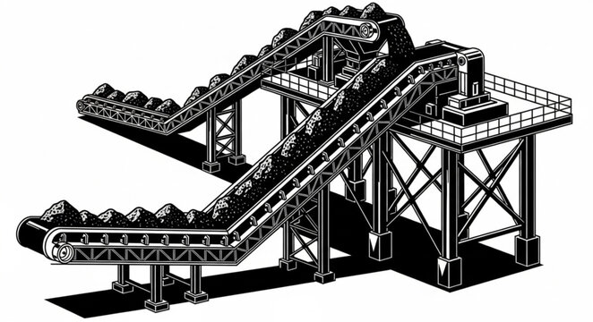 Industrial Conveyor System with Elevated Steel Platforms.