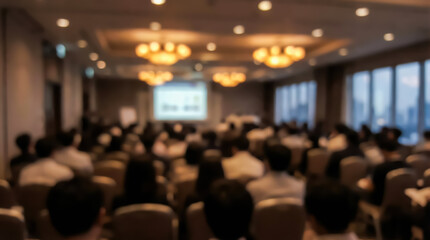 Fototapeta premium Blurred audience in a conference room attending a business seminar presentation