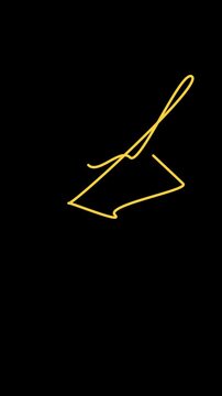 Glowing neon squiggle line on black background minimalist abstract design light art