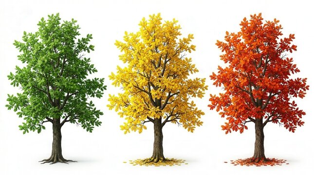 Colorful Autumn Trees with Changing Leaves in Different Seasons - Vibrant Nature Scene Photo