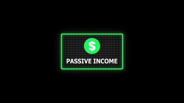 Digital animation of passive income concept with neon green dollar sign financial concept