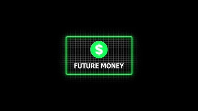 Futuristic digital money card green neon grid financial technology concept glowing dollar sign electronic payment method