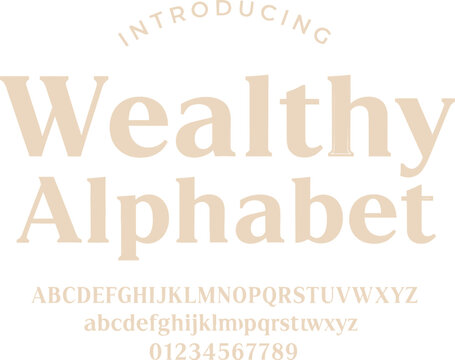 Introducing the Wealthy Alphabet font with uppercase and lowercase letters and numbers