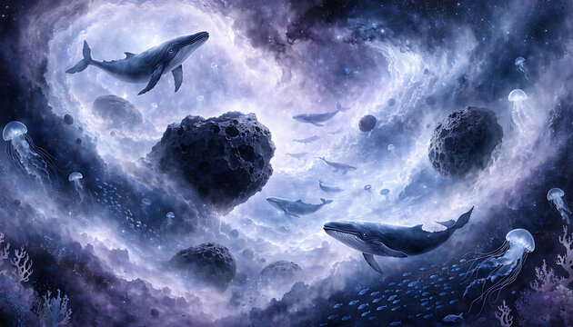 Surreal Cosmic Ocean Whale Journey