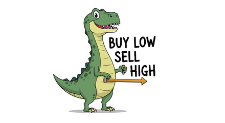 Obraz premium Friendly Dino Trader Holding Candlestick Chart Illustration