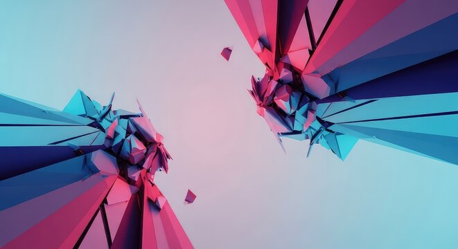 Dynamic, splintered composition of sharp, disconnected elements, creating visual tension and complex geometric patterns across the frame, contrast, artwork, texture