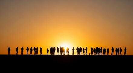 Naklejka premium people silhouettes against sunset 