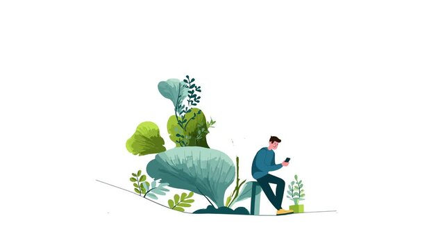 nature and person connection with other flat design character suitable to your technology, message, inbox, internet, social media, template, business, and more