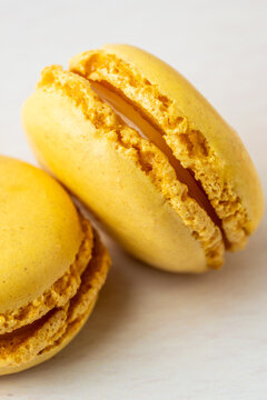 Close-up of macaroons on a light surface 