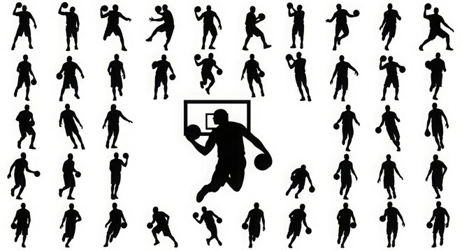 Vector set of Basketball players silhouettes, Basketball silhouettes 
