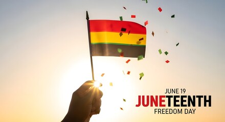 Juneteenth freedom day with hand holding flag © Nafiul